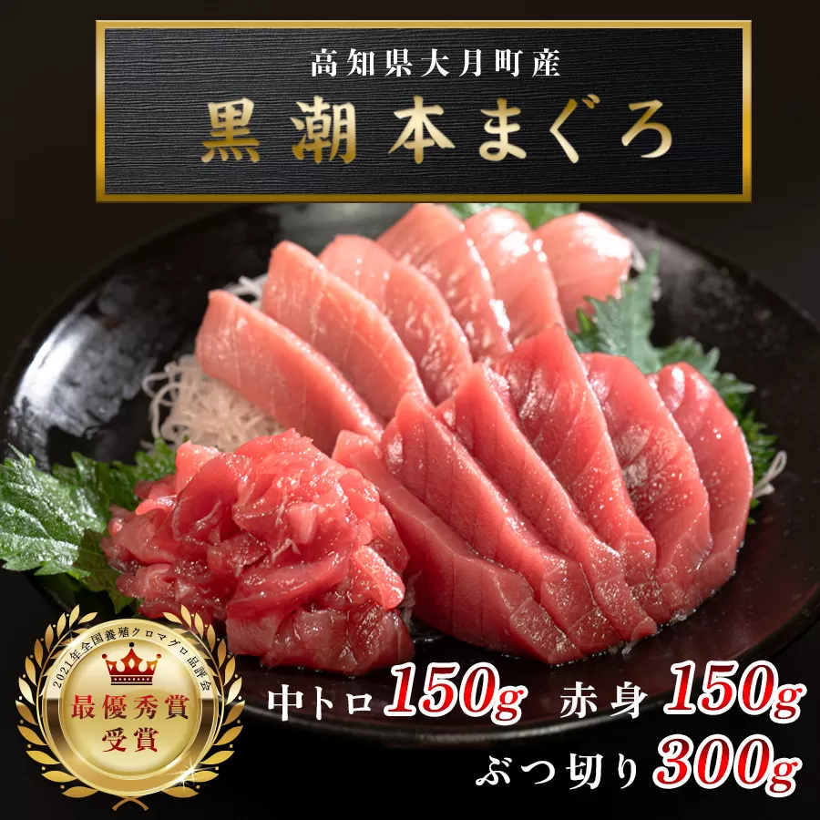 【高知県大月町産 本マグロ】 中トロ・赤身・ブツ600g
