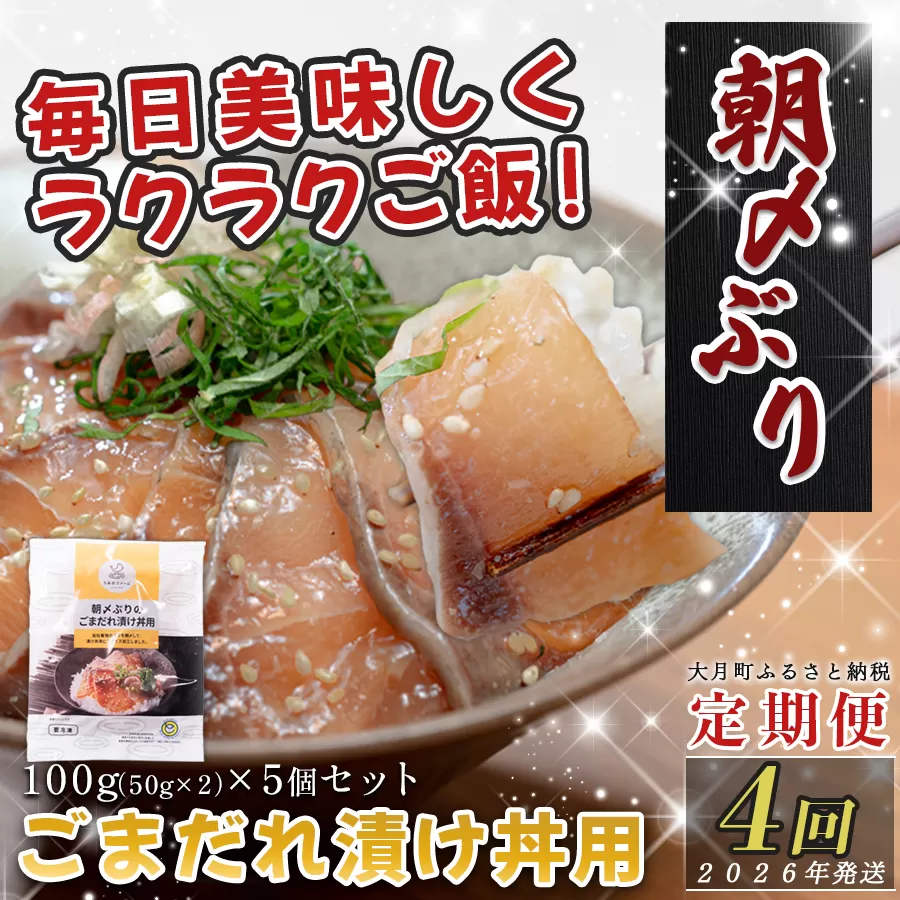 【定期便4回】朝〆ぶり ごまだれ 漬け丼用 100g ×5個｜鰤 ブリ 海鮮丼 簡単調理 時短 人気 刺身 海の幸 小分け 個包装 漬け タイパ 高知県 大月町 国産 ご飯に合う 養殖 送料無料 お取り寄せ 丼もの お手軽 養殖ぶり 本格おかず