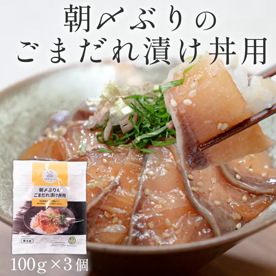 国産 朝〆ぶり ごまだれ漬け丼用 100g (50g×2)×3個｜養殖 ブリ 鰤 海鮮 小分け 冷凍 簡単調理 解凍5分 新鮮 丼の素 海鮮丼 夜食 家庭用 晩酌 高知県産 産地直送 おすすめ 人気 贈答 配達日指定可 高知県 大月町 うみのファーム