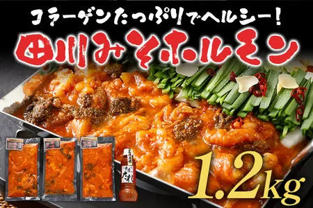 田川みそホルモン 1.2kg 400g×3パック 味噌だれ500ml×1本 しま腸 ハチノス センマイ 焼肉 コラーゲン 旨辛 コチュジャン タレ漬け 味付け 鉄板焼き 野菜炒め BBQ お取り寄せグルメ お取り寄せ 福岡 お土産 九州 ご当地グルメ 取り寄せ グルメ 福岡県 食品