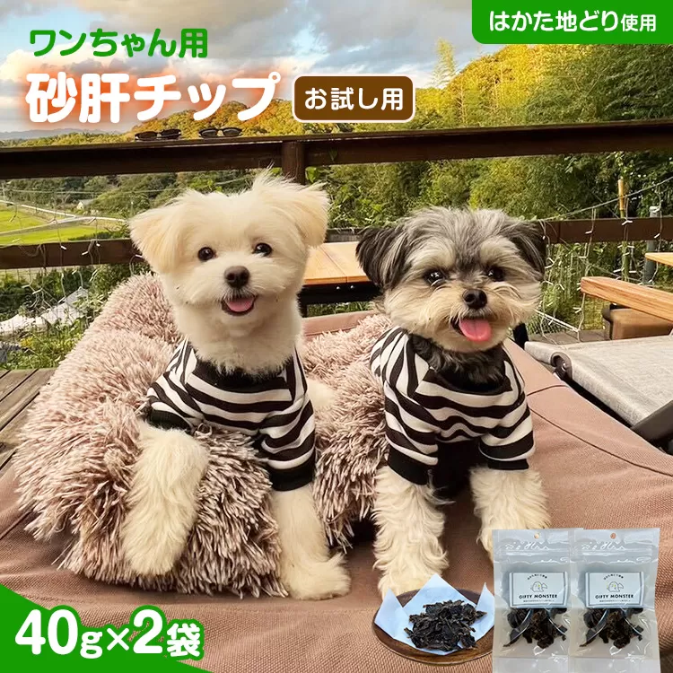 はかた地どり使用 お試しご家庭用 素材そのまま 砂肝カットのワンちゃん用おやつ 40g×２袋 砂肝 ジャーキー おやつ 福岡県産 天然素材100％ 添加物不使用 安心 安全 犬用 ペット用品