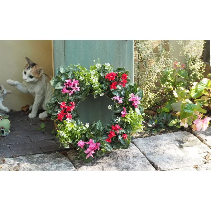 ガーデンシクラメンのサークルハンキング（直径35cm） 植物 お花 お庭 ガーデニング 癒し グリーン インテリア ビックサイズ アイアンサークル アリッサム 鮮やか 