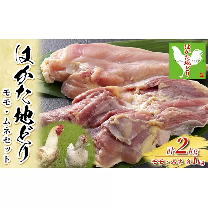 鶏肉 モモ ムネ セット はかた地どり 計2kg 1kg×2p 配送不可 離島 お肉 鶏ムネ 鶏モモ 食材 福岡県産 噛みごたえ 旨味 きめ細い肉質 歯切れがいい 