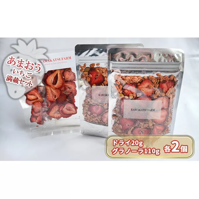 ドライフルーツ グラノーラ セット あまおうドライ 20g×2＋いちごいちごいちごあまおうグラノーラ 2パック セット 加工食品 砂糖不使用 シリアル 朝食 朝ごはん 小腹 特別栽培 