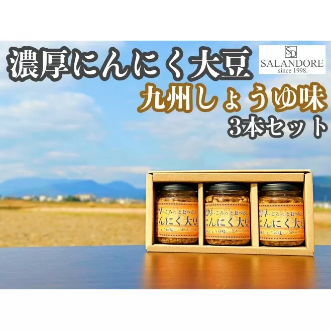 濃厚にんにく大豆_九州しょうゆ味_3本セット 加工食品 豆類 大豆ミート 独自製法 高たんぱく 食物繊維 ミネラル ビタミン オリジナルの味付け プレーン 