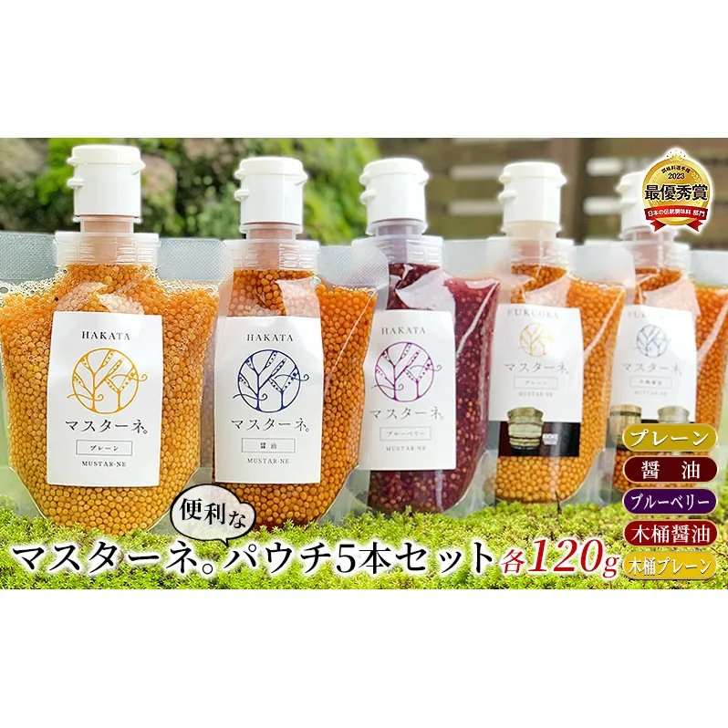 調味料 マスタード 5本 セット マスターネ。 プレーン 醤油 ブルーベリー 木桶醤油 木桶プレーン 各120g パウチ 食べ比べ ※配送不可:離島 