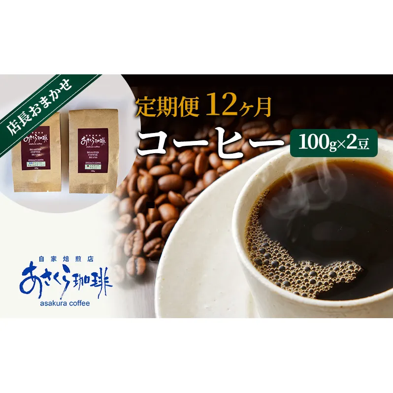 定期便 12ヶ月 コーヒー 店長おまかせコーヒー 100g×2（豆）