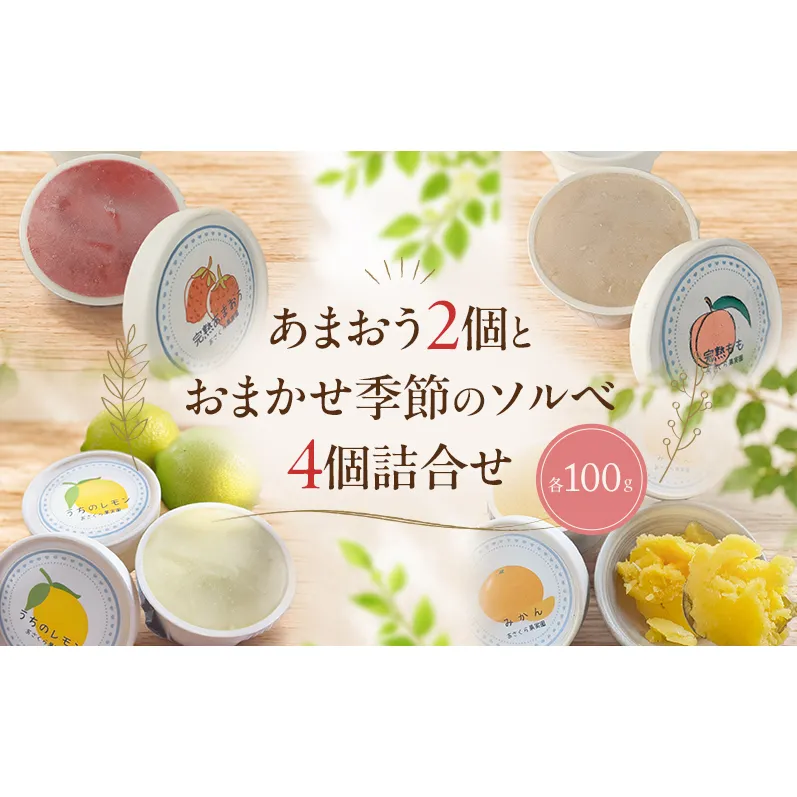 自家栽培果実 ソルベ 詰合せ あまおう2個とおまかせ季節のソルベ4個＜Cafe 楓＞ 果実 果物  苺 イチゴ デザート ※配送不可:離島