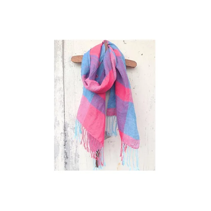 ito to iro 手染め・手織り仕上げ　「ストール」ブルー×レッド・大チェック ファッション小物