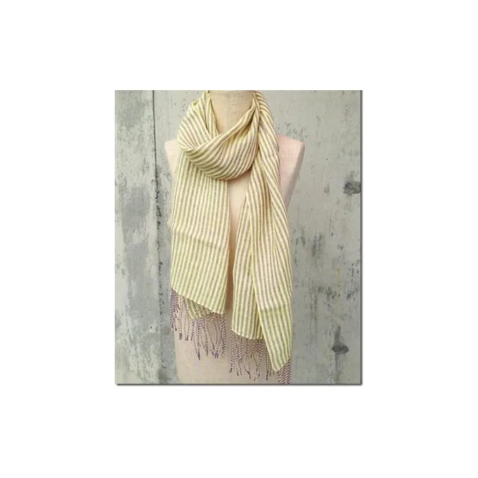 ito to iro 手染め・手織り仕上げ　「ストール」パープル×クリームイエロー太ストライプ ファッション小物