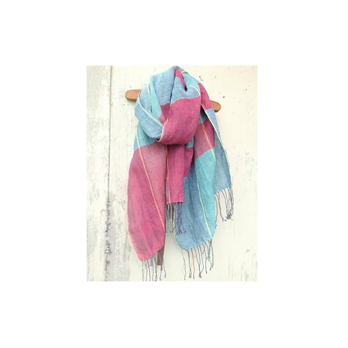 ito to iro 手染め・手織り仕上げ　「ストール」ライトブルー×レッド（大判） ファッション小物