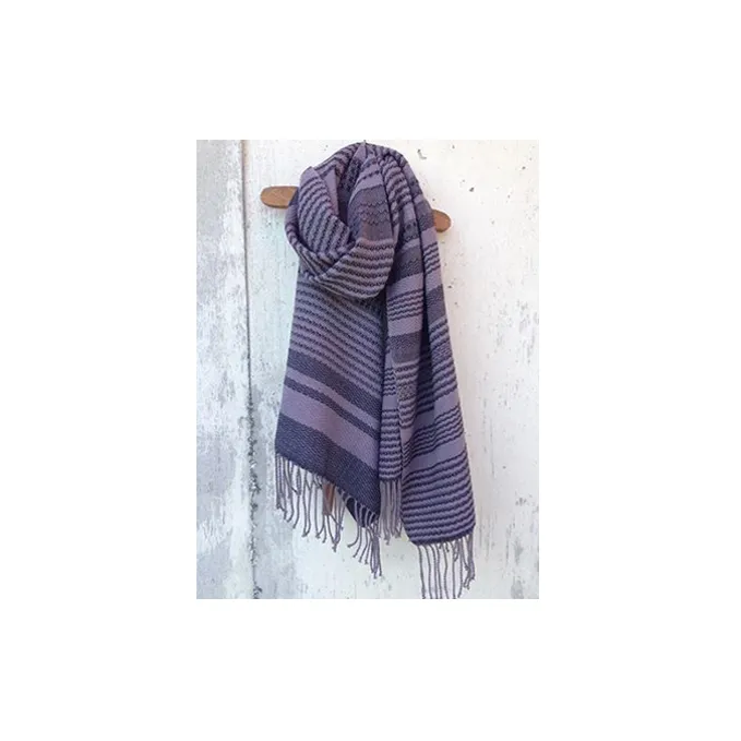 ito to iro 手染め・手織り仕上「ストール」 ゴバイシグレー×ブラック・変化織り（大判）A 冬物 ファッション小物