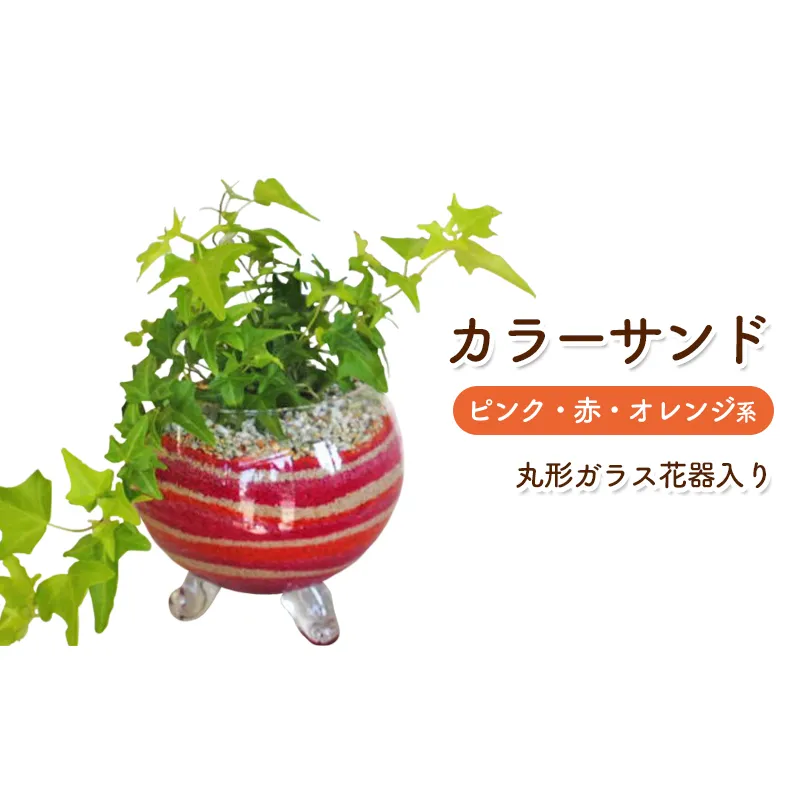 カラーサンド ガラス花器:丸 ピンク 赤 オレンジ系 インテリア 植物
