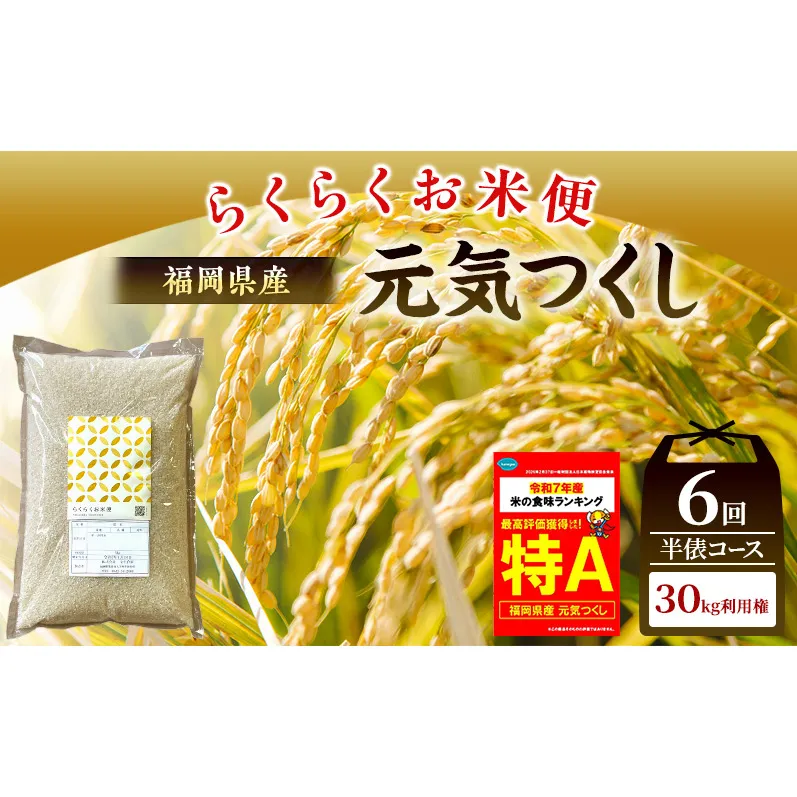 米 らくらくお米便 計30kg 元気つくし ( 5kg × 6回 )