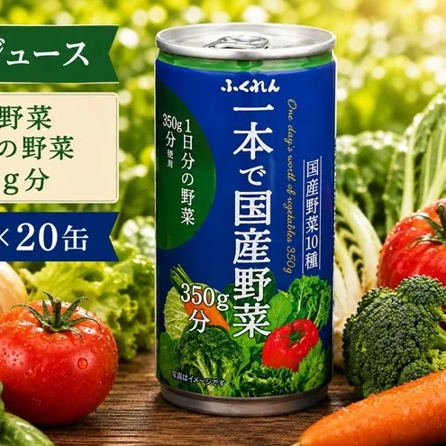 野菜ジュース 一本で国産野菜 1日分の野菜 350g分 ふくれん 195g×20缶入り※配送不可：北海道・沖縄・離島  飲料類 野菜飲料 にんじん 9種類の野菜 梅 まろやか 