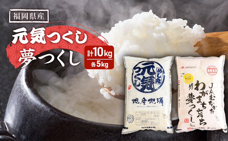米10kg 福岡県産夢つくし 5kg＆福岡県産元気つくし5kg 無洗米
