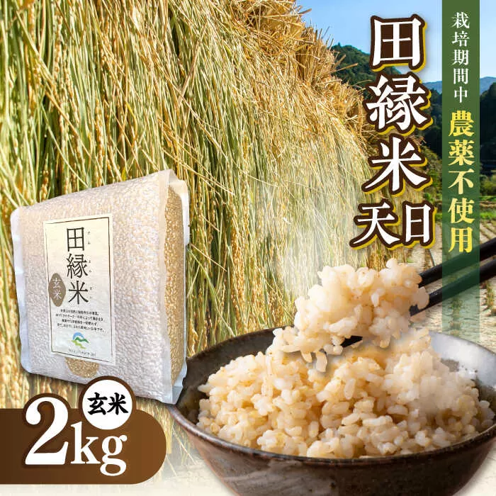 田縁米（でんえんまい）・天日（てんじつ）玄米 2kg 糸島市 / NPO法人田縁プロジェクト [ATM002] 米 お米