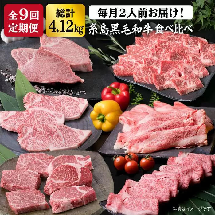 糸島 黒毛和牛（ 博多 和牛 ） 高級 部位 の 定期便 セット 全9回（月1回） 2人前 4,12kg 《糸島》 【糸島ミートデリ工房】 [ACA109] 定期便 肉 食べ比べ  希少 ランキング 上位 人気 おすすめ