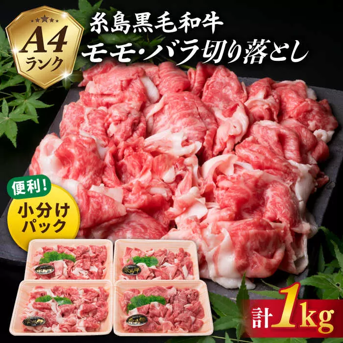 [250gの小分けパック]黒毛和牛 切り落とし 250g×4P 計1kg もも バラ ミックス A4ランク 糸島 [糸島ミートデリ工房] [ACA031] 牛肉 和牛 小分 250 牛丼 すき焼き 焼肉 BBQ 赤身 国産 福岡 ランキング 上位 人気 おすすめ