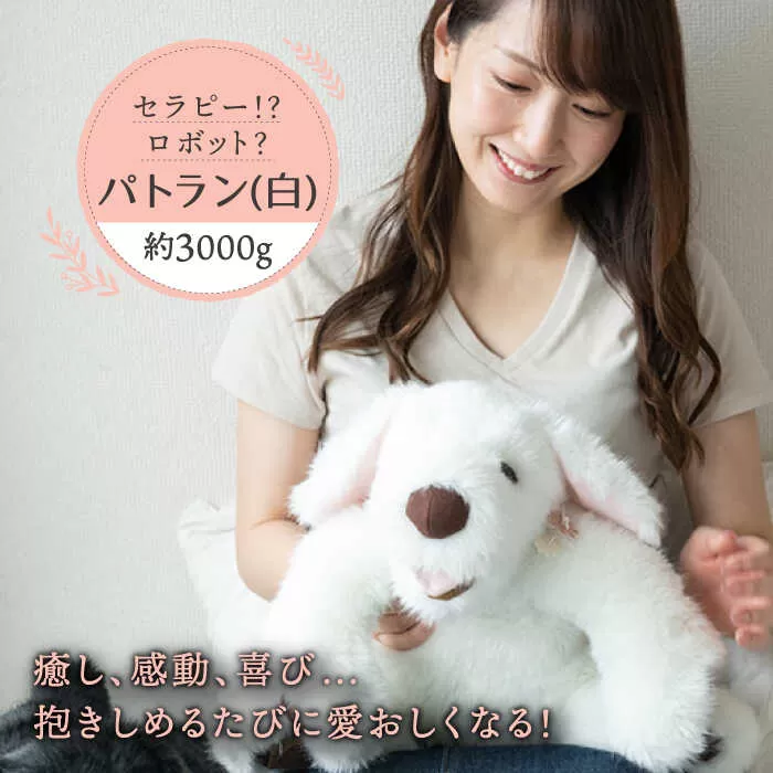 犬型セラピー？！ロボット？パトランの白（通称：シロラン）犬 ぬいぐるみ 糸島市 / 科学工房未來 [AYI003]