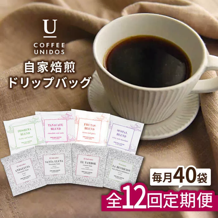【全12回定期便】コーヒー ドリップ バッグ 40個 セット ( 8種類 × 5個 ) 糸島市 / COFFEE UNIDOS [AQF020]