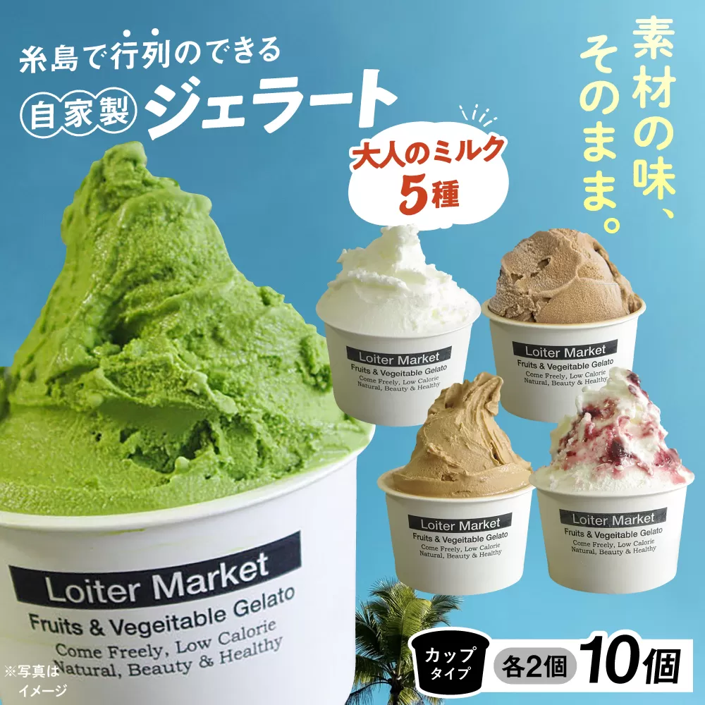 糸島で行列のできる アイスクリーム屋 ジェラート カップ 10個 セット! 大人の味 5種類 × 各2個 ( ミルク , 抹茶 , ほうじ茶 , カフェオレ , ブルーベリーヨーグルト ) 糸島 / LoiterMarket ロイターマーケット[AGD002] アイス クリーム アイスクリーム