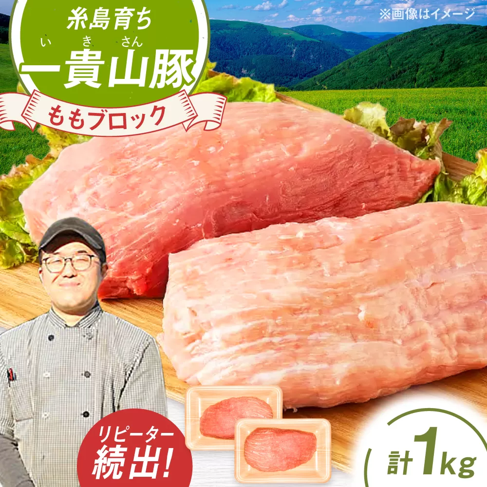 一貴山豚 モモブロック 1kg 糸島市 / いきさん牧場 豚肉 [AGB038] 豚肉 豚 ブランド豚 一貴山豚 ポーク モモ もも 塊肉 ブロック肉 1kg 肉