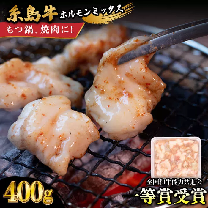 A4ランク 和牛 ホルモンミックス 400g もつ鍋 ホルモン焼き 糸島牛 糸島市 / 一番田舎 [AGN005] 黒毛和牛 肉 牛肉