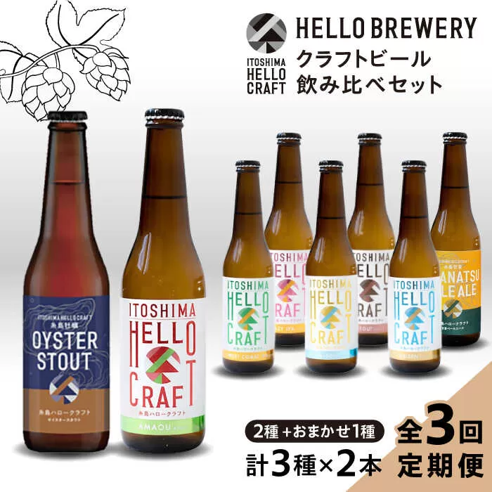 【全3回定期便】【 3種 飲み比べ 】糸島 クラフト ビール 瓶 詰め合わせ 6本 セット 糸島市 / HELLO BREWERY 地ビール ビール [AGM002]
