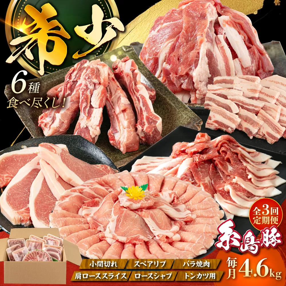 [全3回定期便]合計4.6kg!糸島豚食べ尽くしセット(とんかつ、肩ロース、しゃぶしゃぶ、豚バラ、スペアリブ、小間切れ) 糸島市 / トラヤミートセンター 豚肉 セット 