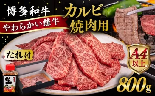 博多和牛 カルビ 焼肉用 800g 焼肉のタレ付 糸島市 / ヒサダヤフーズ  黒毛和牛 牛肉 焼き肉用  [AIA032]