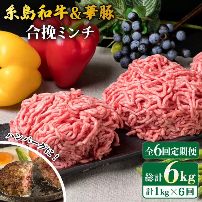 【全6回定期便】糸島和牛 糸島豚 合挽ミンチ 500g×2p×6回 計6kg 糸島ミートデリ工房 [ACA258]