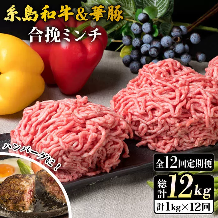 【全12回定期便】糸島和牛 糸島豚 合挽ミンチ 500g×2p×12回 計12kg 糸島ミートデリ工房 [ACA259]