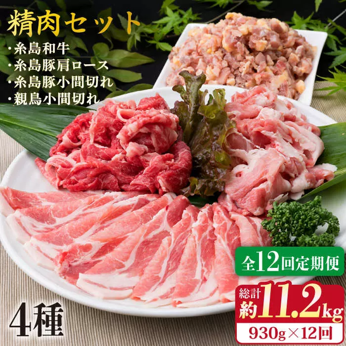 【全12回定期便】牛肉 豚肉 鶏肉 日常使いの精肉セット 930g 2〜3人前 4種《糸島》【糸島ミートデリ工房】 [ACA195]