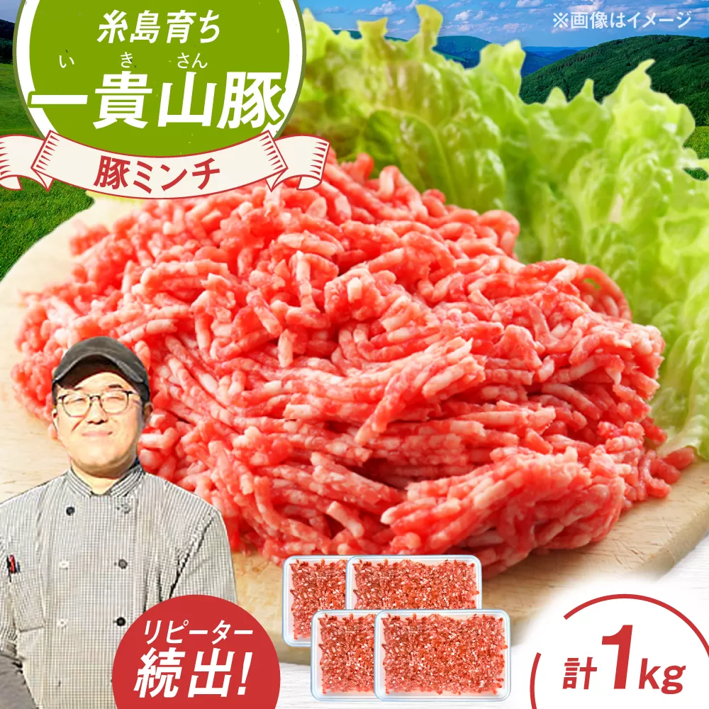 一貴山豚 ミンチ 計1kg(250g×4p) 糸島市 / いきさん牧場 豚肉 [AGB053] 豚肉 豚 ブランド豚 一貴山豚 ポーク ミンチ ひき肉 挽き肉 肉 250g
