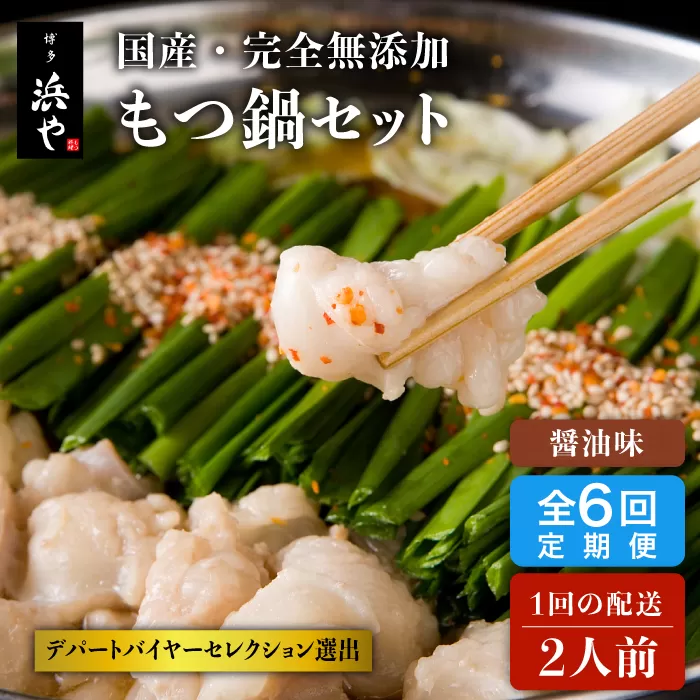 【全6回定期便】国産 ・ 完全 無添加 もつ鍋 セット ( 約 2人前 )  しょうゆ味 糸島市 / 博多 浜や[AFF012]