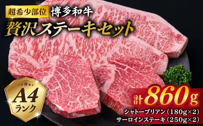 【極厚ステーキ】シャトーブリアン 約180g×2枚 サーロインステーキ 約250g×2枚 合計4枚 博多和牛 A4ランク 和牛 ヒレ《糸島》【糸島ミートデリ工房】 [ACA176] ヒレステーキ ステーキ ヒレ フィレ 牛肉 赤身 国産 肉 和牛  黒毛和牛