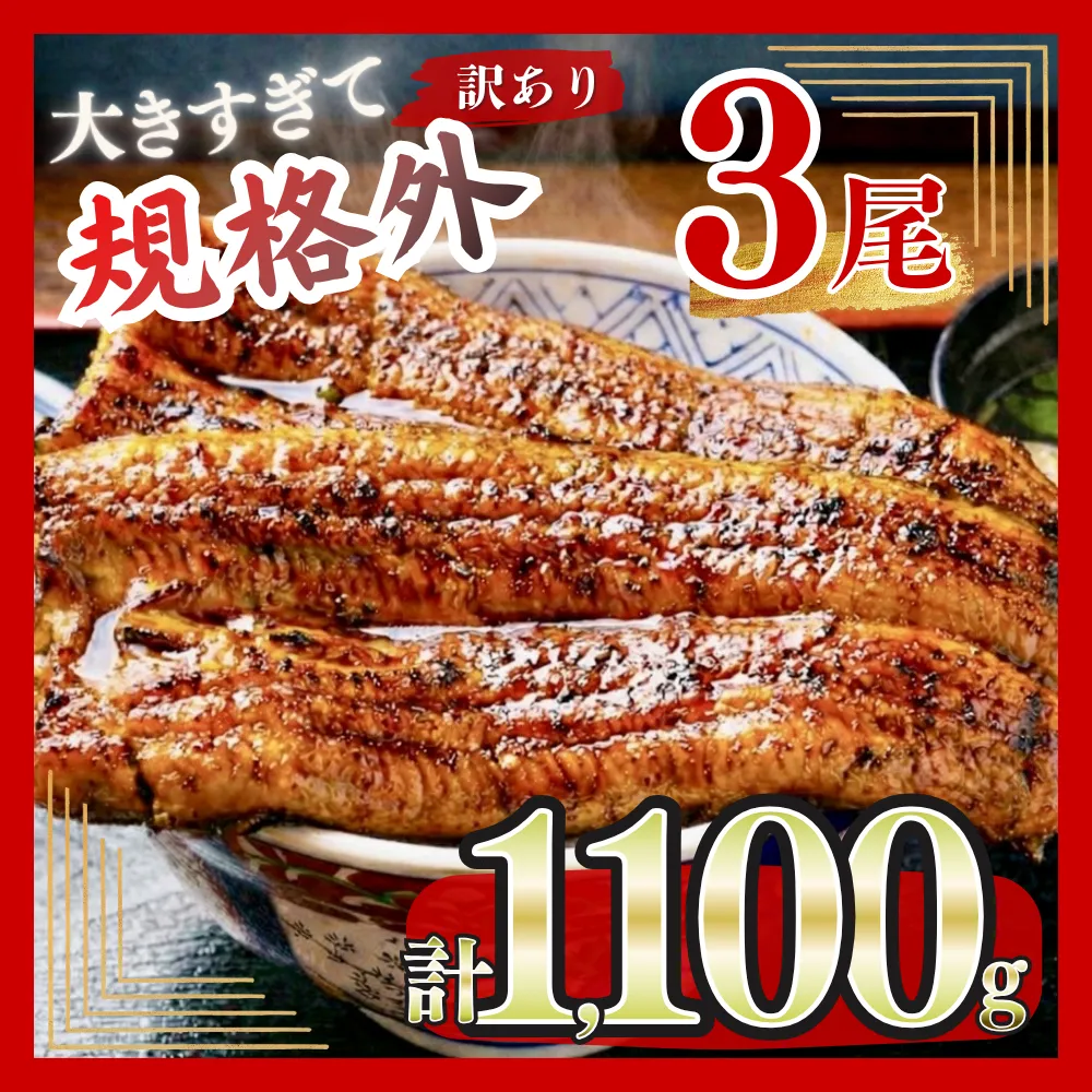 うなぎ 訳あり 蒲焼 特大 肉厚 3尾 約 1.1kg 小分け タレ 山椒付き [大黒物産 福岡県 宇美町 um40bak830001] 不揃い 規格外 家庭用 鰻 ウナギ unagi うなぎ蒲焼 鰻蒲焼き 蒲焼き かば焼き 真空パック 個包装 冷凍 1キロ 1k 1万円以下 10000円の品 10000 10000円