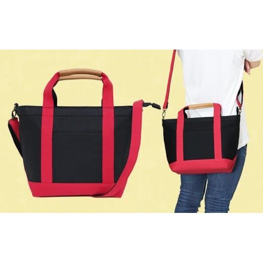 ワックス ショルダートートバッグ 帆布 本革持手 2way ブラック×レッド WZ003-4