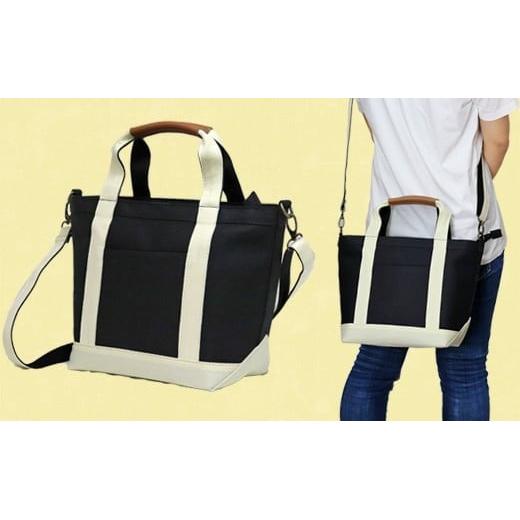 ワックス ショルダートートバッグ 帆布 本革持手 2way バッグ ブラック×クリーム WZ003-2