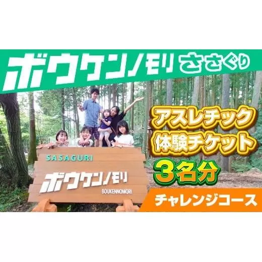 【ボウケンノモリささぐり】アスレチック体験チケット3名分（チャレンジコース）ZZ002