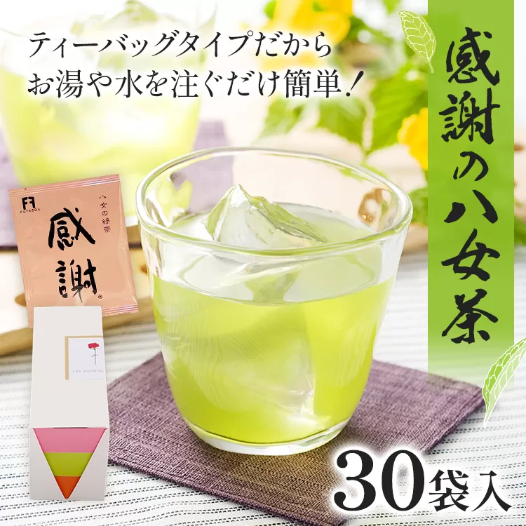 感謝の八女茶 30袋入 1つ3g 緑茶 八女茶 ティーバッグ お茶 ほのかな甘み 冷茶 水出し 感謝 ギフト 常備 ティーパック お湯 ティー プレゼント