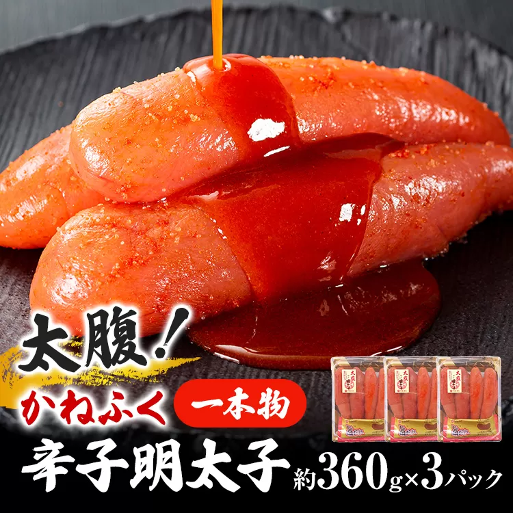 太腹！ かねふく 辛子明太子 (一本物・約360g×3パック) 明太子 めんたいこ 福岡 九州 お土産 ご飯のお供 お取り寄せ ごはんのお供 お取り寄せグルメ ご当地グルメ 福岡土産 取り寄せ 食べ物 食品 特産品 福岡県 明太