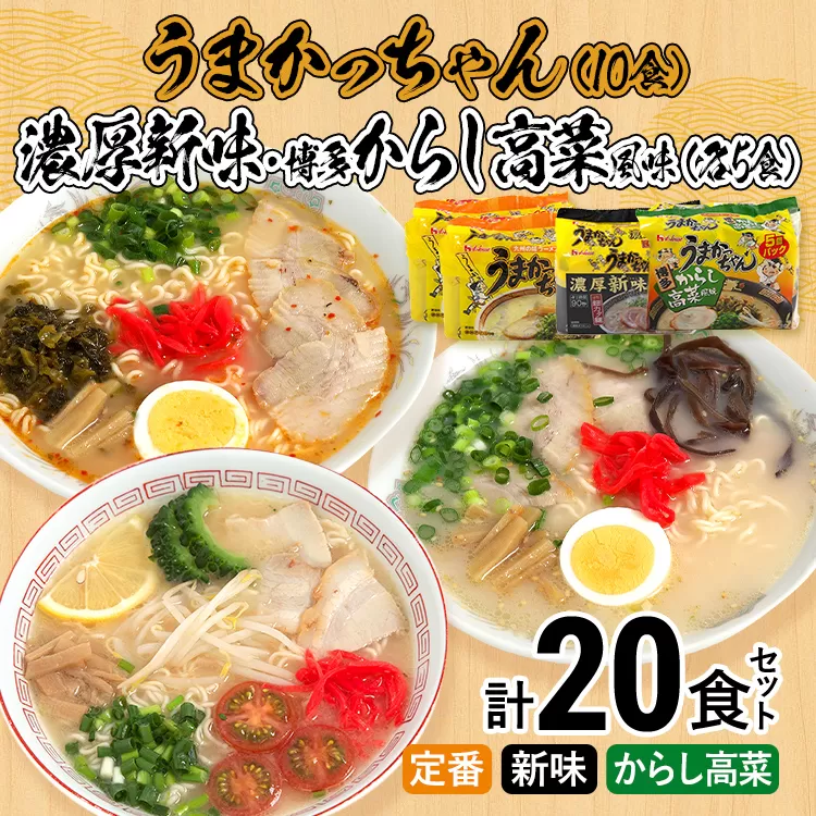 食べ比べ セット うまかっちゃん 豚骨ラーメン 10食 からし高菜風味5食 濃厚新味5食 計20食セット 博多ラーメン 博多らーめん とんこつラーメン ラーメン 豚骨 麺 福岡県 福岡 九州 グルメ お取り寄せ 詰め合わせ 食べくらべ