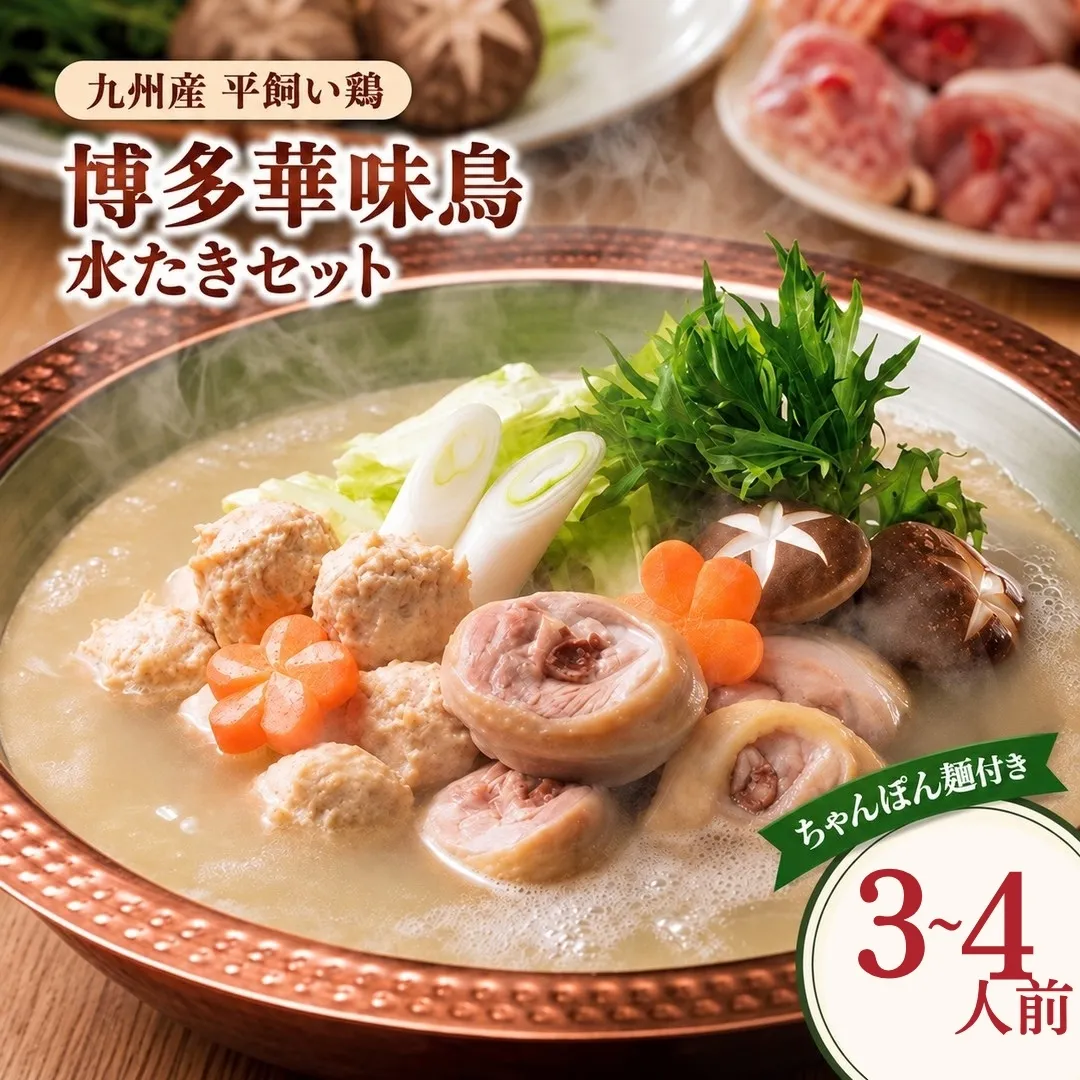 博多華味鳥 水たきセット ちゃんぽん麺付き 3~4人前 スープ 華味鳥 はなみどり 水炊き鍋 水炊き 水たき鍋 麺 福岡県 須恵町 トリゼンフーズ
