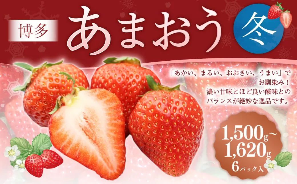 博多あまおう6パック（冬） 250g～270g×6パック 合計約1500g～1620g あまおう いちご 苺 イチゴ フルーツ 果物 くだもの【2025年12月上旬-2026年1月下旬発送予定】