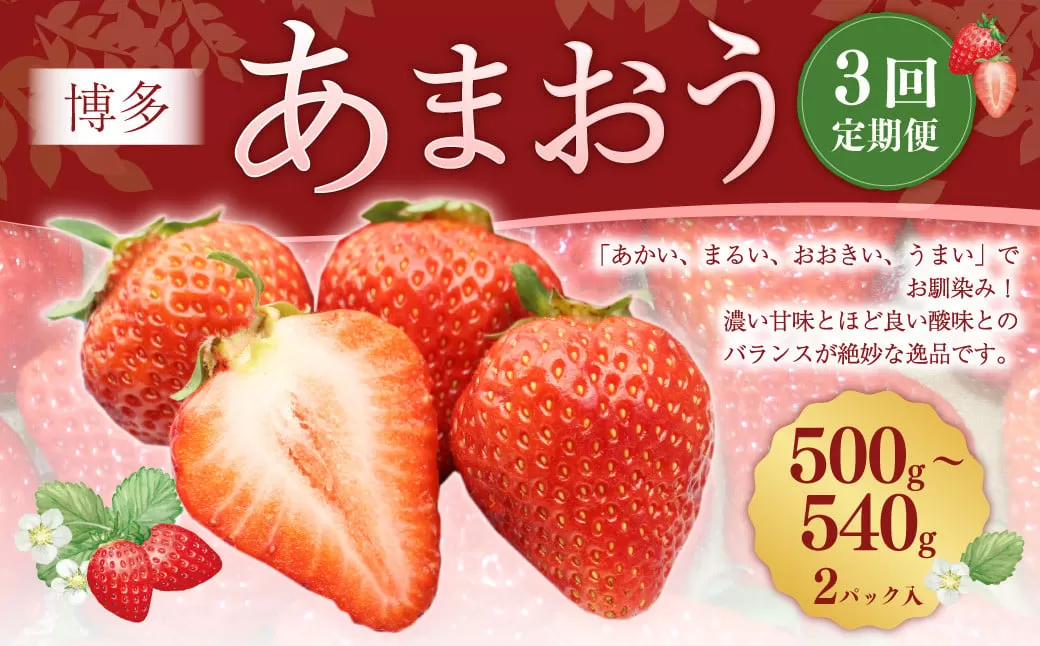 【3回定期便】 博多 あまおう （250g-270g）×2パック いちご 苺 イチゴ あまおう フルーツ 果物 くだもの 定期 福岡県 岡垣町【2026年2月上旬-4月下旬発送予定】