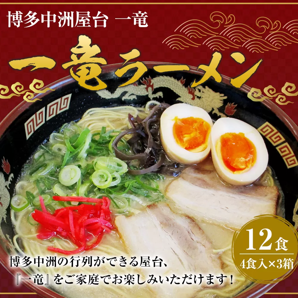 博多中洲屋台 一竜 ラーメン 12食入（4食入×3箱）岡垣町