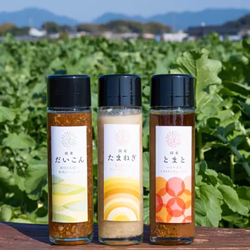 お野菜たっぷりのドレッシング3種セット 花田農園 《30日以内に出荷予定(土日祝除く)》ドレッシング だいこん 大根 たまねぎ 玉ねぎ とまと トマト 野菜 国産 無添加