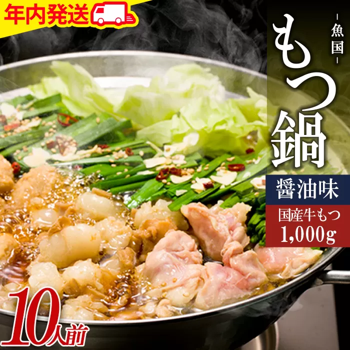 3M1-S 国産 牛 もつ鍋 1 0人前 ( 醤油味 ) 国産牛モツ 1kg